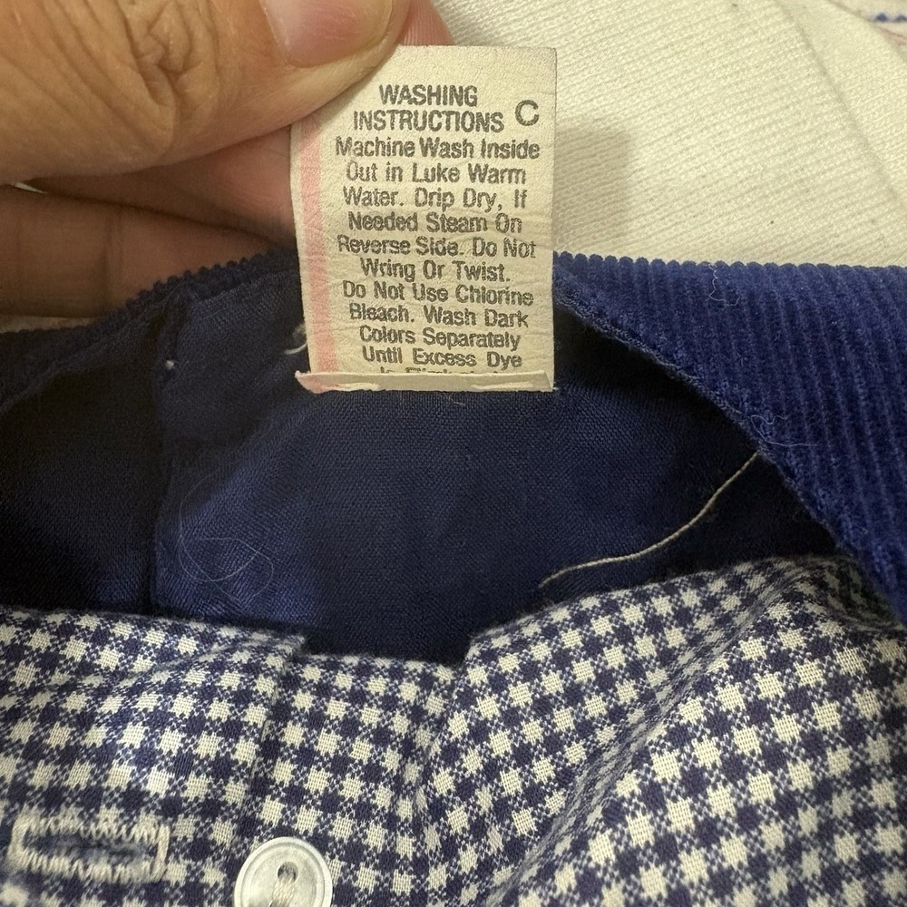 Vintage 2 Piece Farm Gingham Dress Navy Corduroy Pinafore Baby Girl Dress 9-12M - Picture 13 of 13